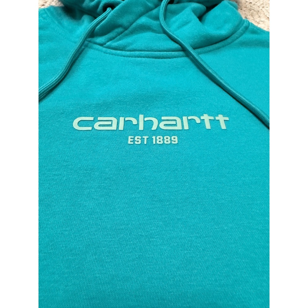 Carhartt Force Teal Hoodie Womens S Relaxed Fit Workwear Gorpcore TS5569 - Picture 8 of 11